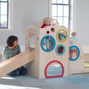 “Baby-friendly mini slide with padded edges.”