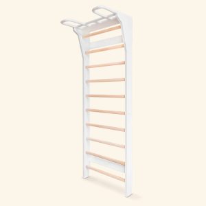 Family wall bars integrated into a home gym setup