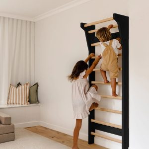 Wooden family wall bars installed in a modern UAE home.