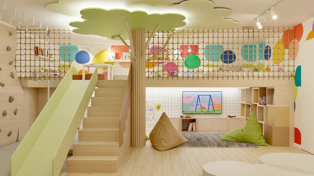 Custom kids playrooms design in the UAE with soft play and creative furniture
